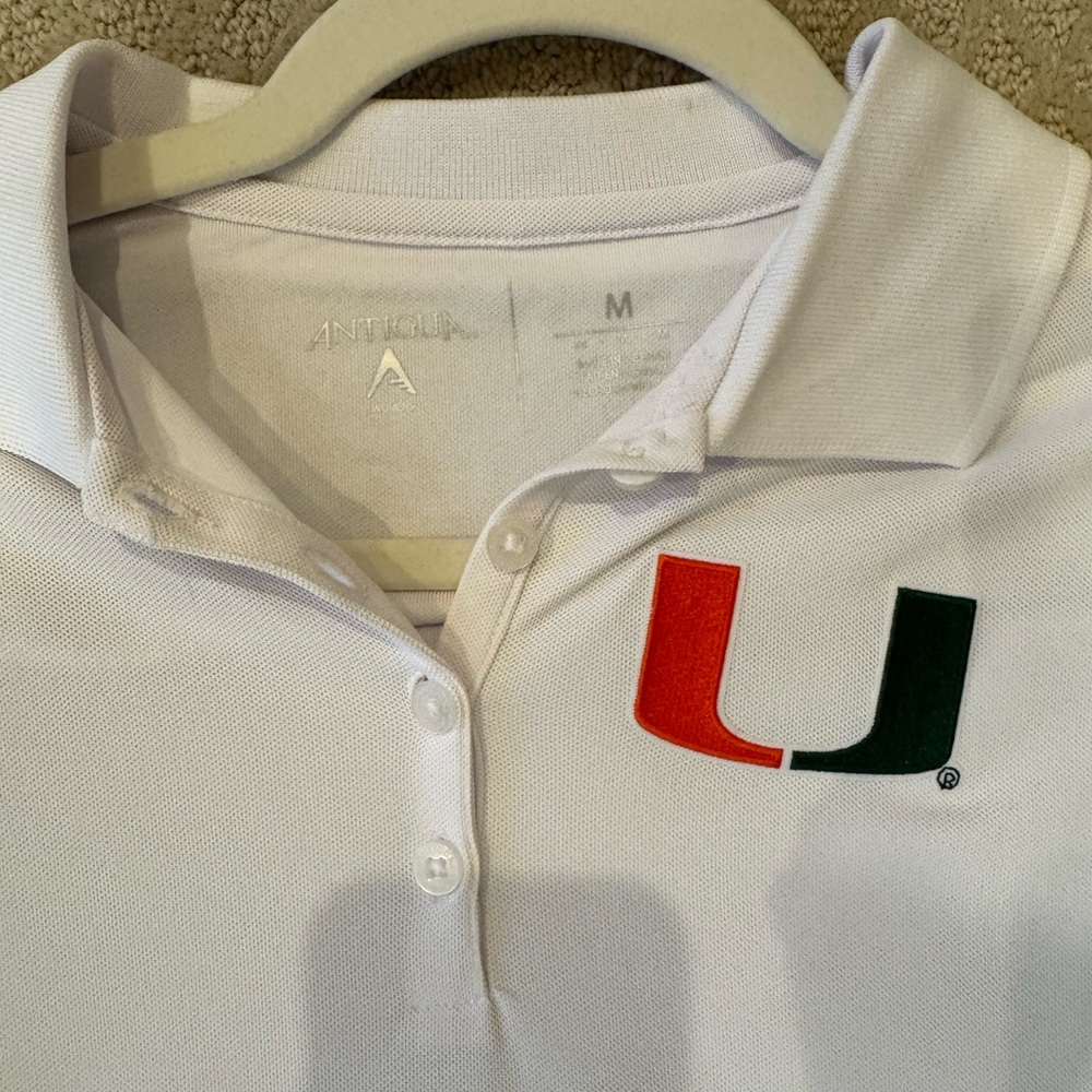 Women's Antigua White Miami Hurricanes Era V-Neck Polo - M - Picture 3 of 4